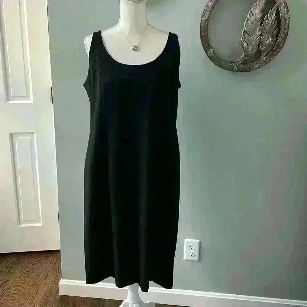 Eileen FIsher classic black sheath dress fully lined size XL